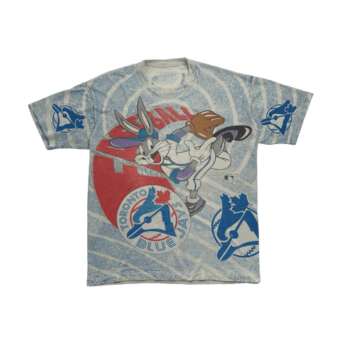 (M) Vintage '93 Looney Tunes Bugs Bunny Toronto Blue Jays AOP Tee | Vintage Clothing Store Canada