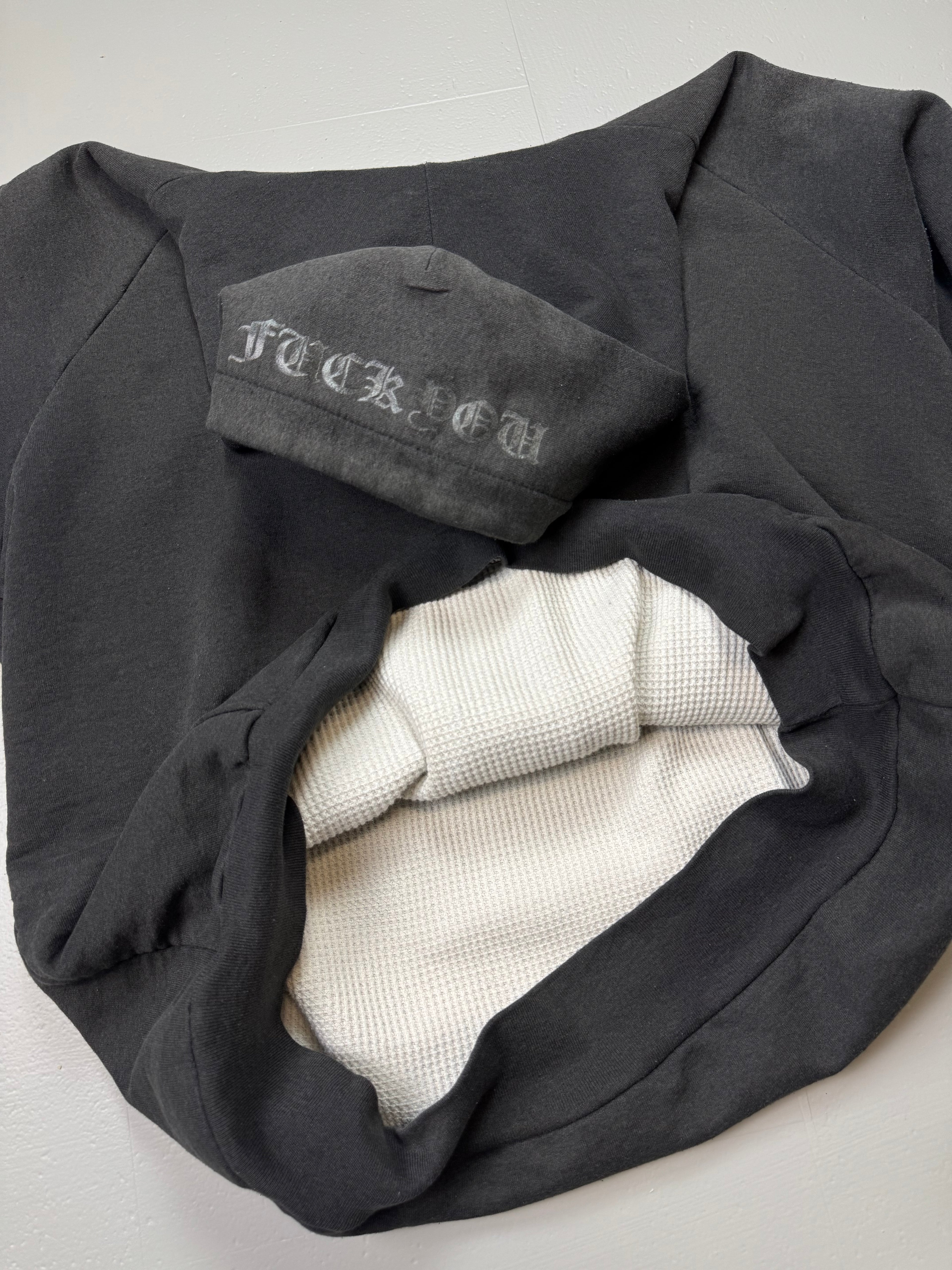 Vintage Faded Chrome Hearts Tonal Black Horseshoe Thermal Hoodie