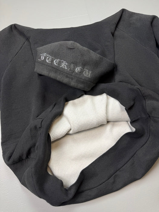 Vintage Faded Chrome Hearts Tonal Black Horseshoe Thermal Hoodie | Vitnage Clothing Store Canada