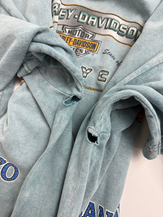 Vintage 1995 Harley Davidson Shawano Wisconsin Tee Faded Blue | Vitnage Clothing Store Canada