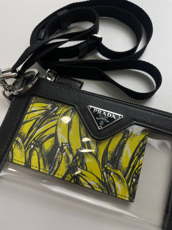 Prada Black Saffiano & Banana Print Lanyard Card Holder (USED)