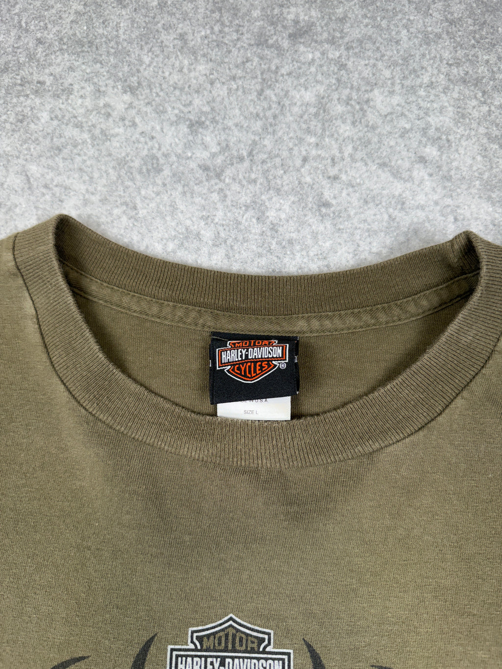 Vintage Harley Davidson Athens Skull Sleeve L/S Tee Olive