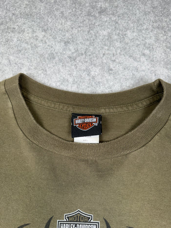 Vintage Harley Davidson Athens Skull Sleeve L/S Tee Olive