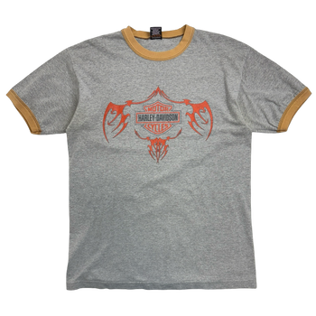 Vintage 2000s Harley Davidson USA Eagle Ringer Tee Grey