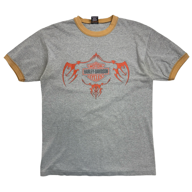 Vintage 2000s Harley Davidson USA Eagle Ringer Tee Grey