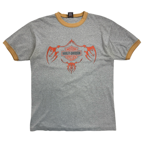 Vintage 2000s Harley Davidson USA Eagle Ringer Tee Grey | Vintage Clothing Store Canada