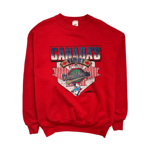 (L) Vintage '92 Toronto Blue Jays Canada's First Sweatshirt Red | Vintage Clothing Store Canada