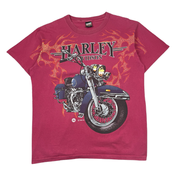 Vintage Harley Davidson Bike Flame Tee Magenta