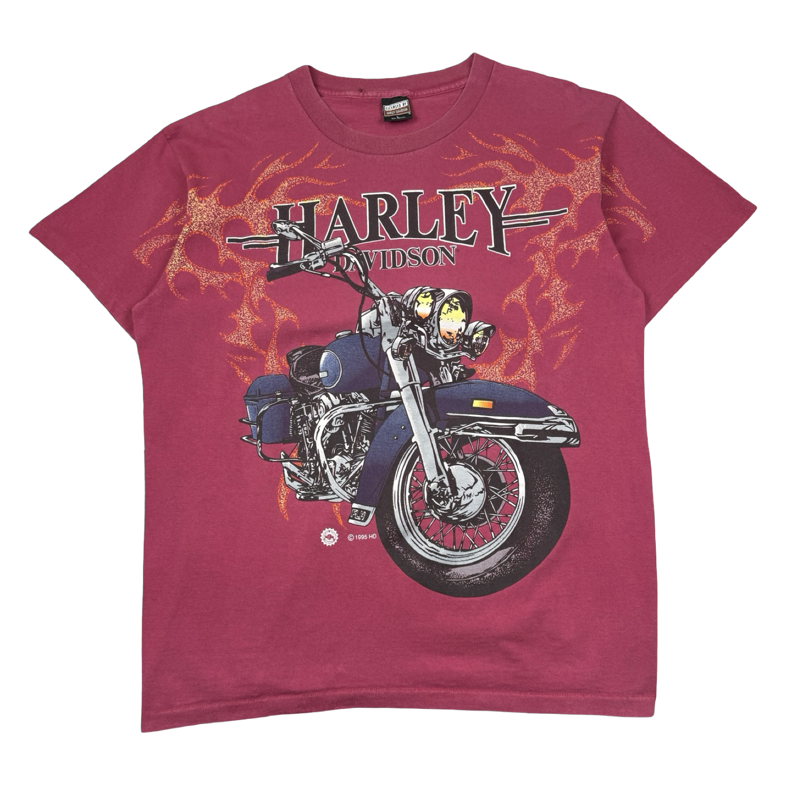 Vintage Harley Davidson Bike Flame Tee Magenta