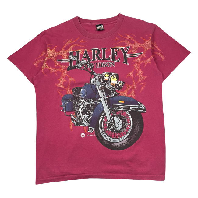 Vintage Harley Davidson Bike Flame Tee Magenta