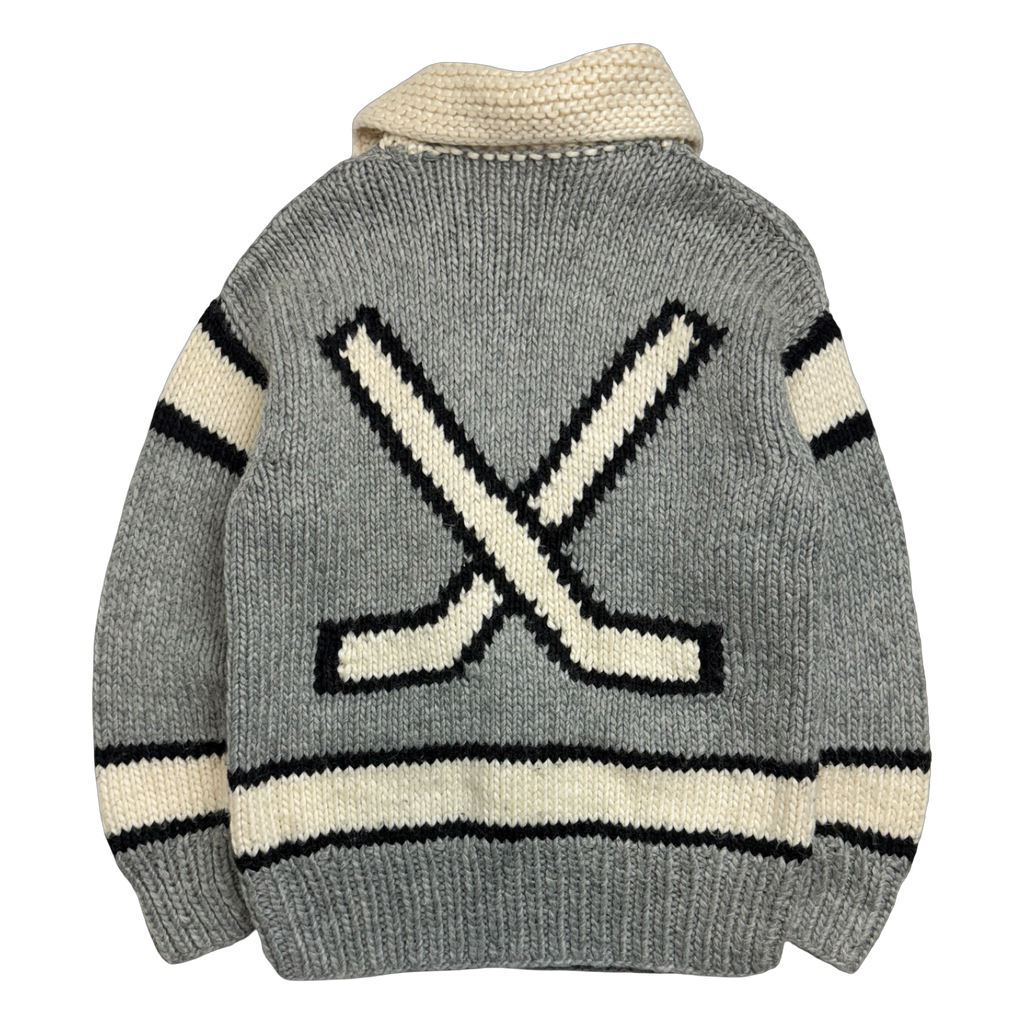 Vintage Cowichan Hockey Sticks Knitted Zip Up Sweater