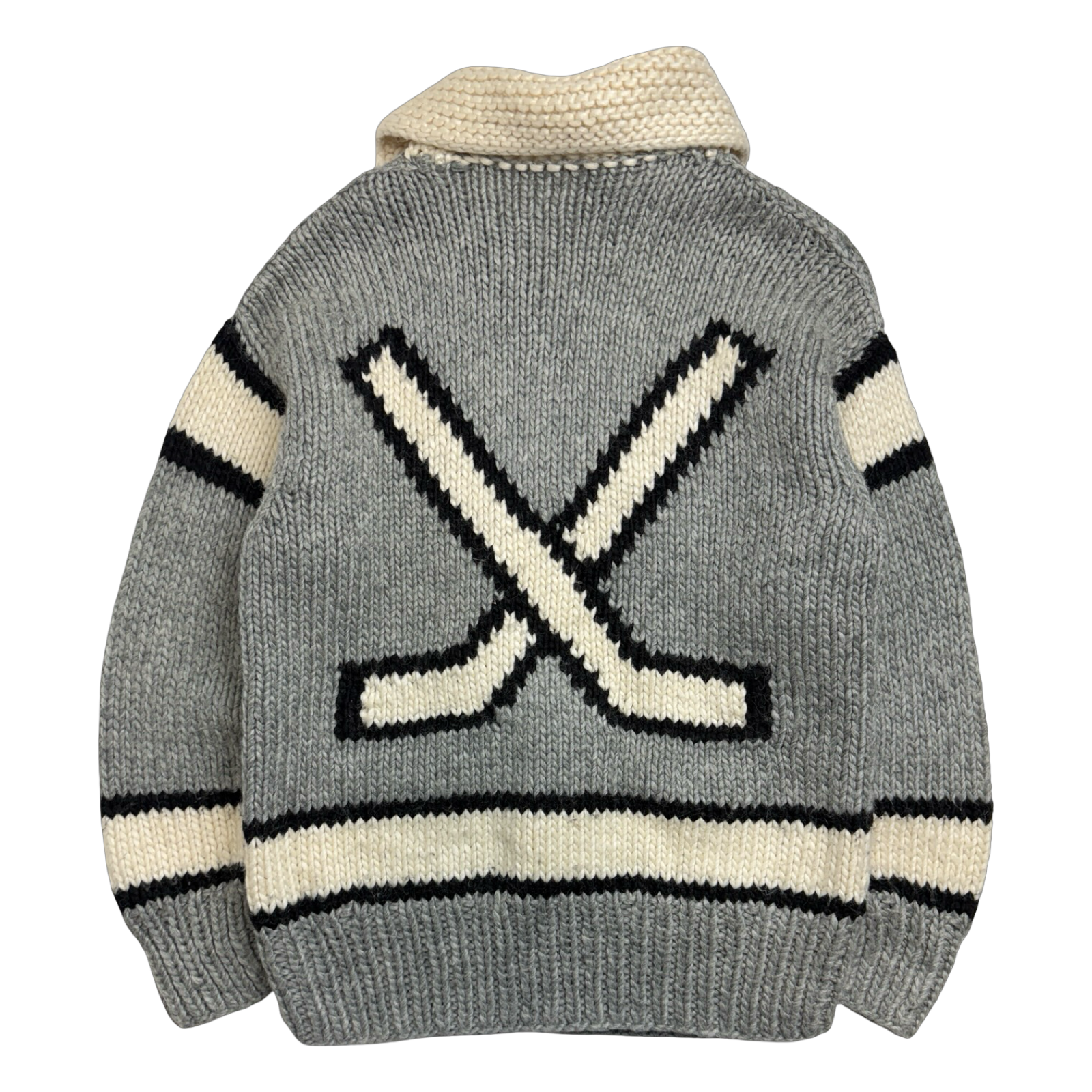 Vintage Cowichan Hockey Sticks Knitted Zip Up Sweater