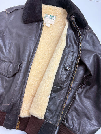 Vintage 1990s LL Bean Wool Lined Leather Jacket Dark Brown