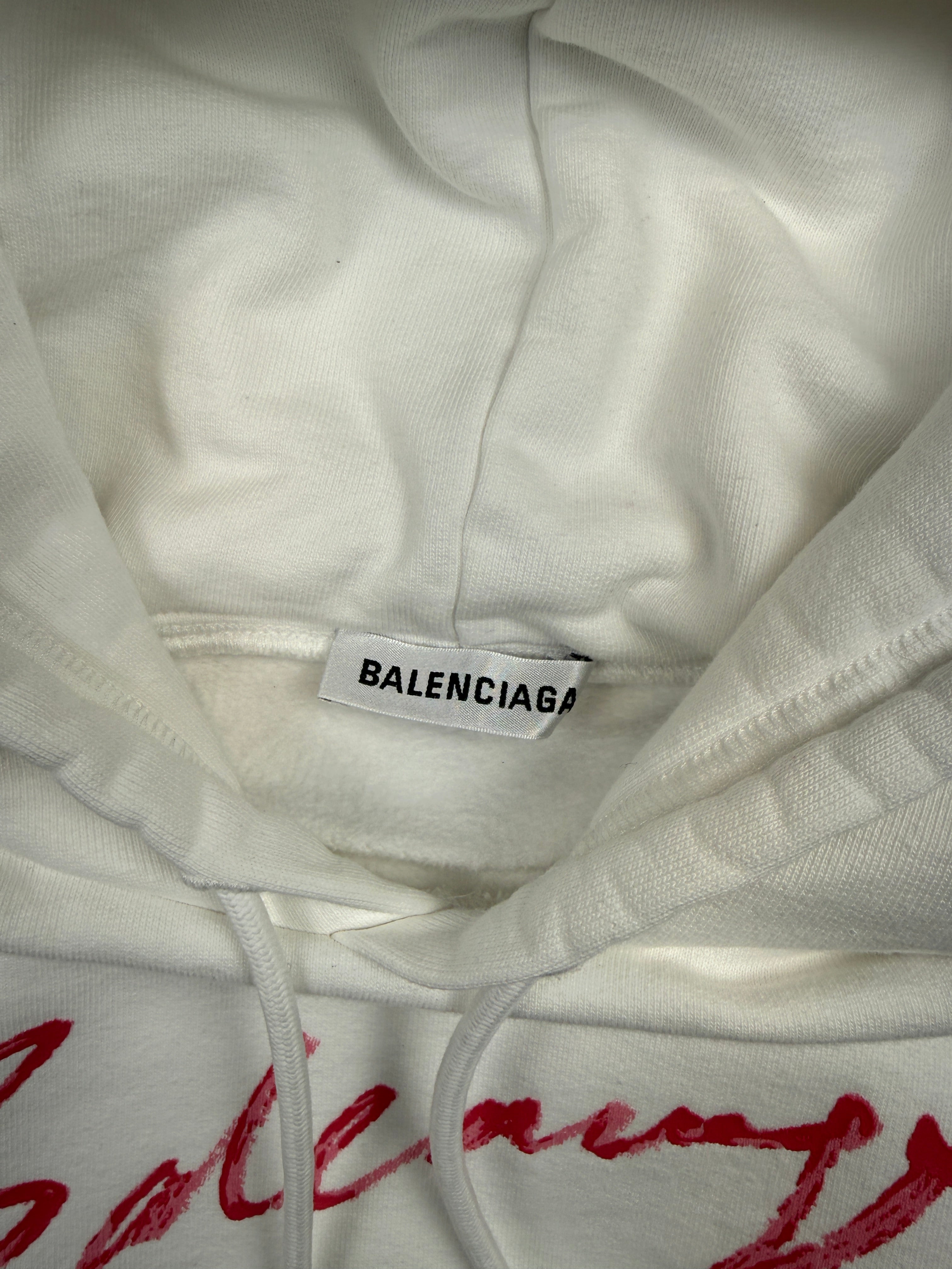 Balenciaga Cursive Logo Hoodie White (USED)