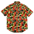BAPE Fire Ape Head Camo Button Up Tee Green/Red (USED)