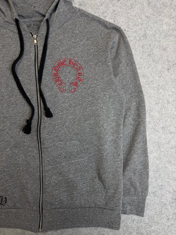 Chrome Hearts Red Horseshoe Multi Cross Zip Up Hoodie Grey