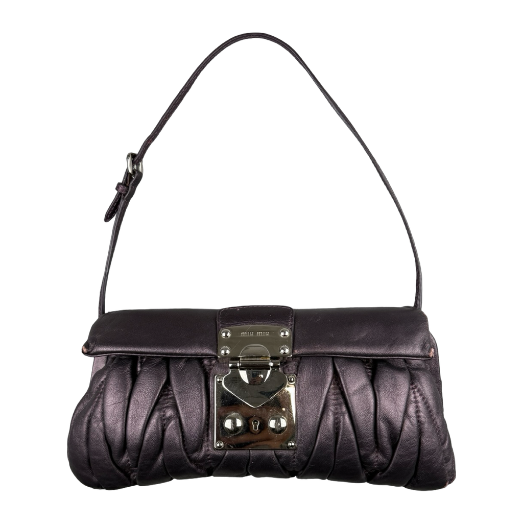 Miu Miu Vitello Lux Matelasse Flap Pochette Purple