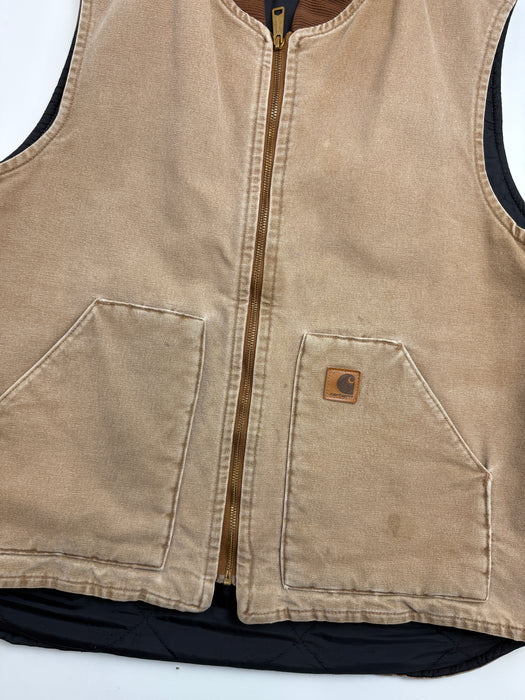 Vintage 2000s Carhartt Quilt Lined Work Vest Light Brown | Vitnage Clothing Store Canada