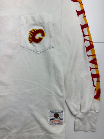 (S) Vintage 90s Calgary Flames L/S Tee White