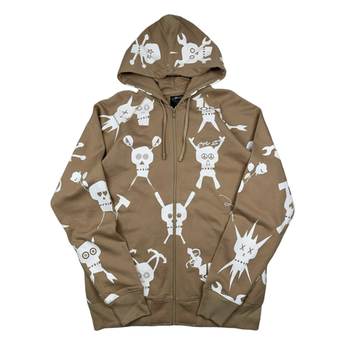 Vintage Stussy x Futura Skull Zip Up Sweater Brown | Vintage Clothing Store Canada