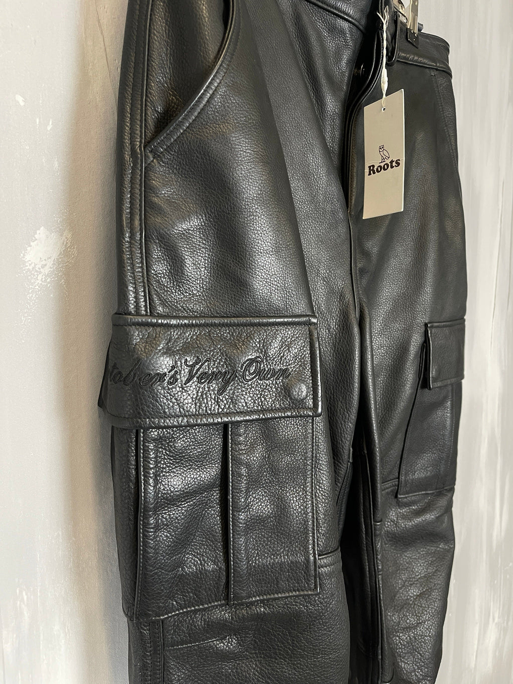 OVO x Roots Leather Cargo Pants Black