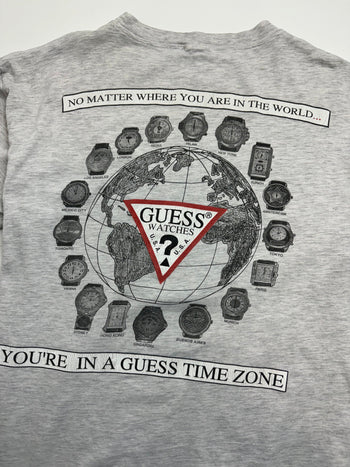 (L) Vintage 2000s Guess Time Zone Tee Light Grey