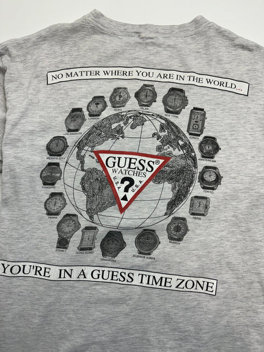 (L) Vintage 2000s Guess Time Zone Tee Light Grey | Vitnage Clothing Store Canada