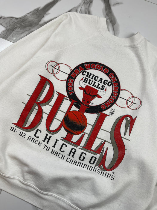 Vintage 1992 Chicago Bulls Back-to-Back Champs Sweatshirt White | Vitnage Clothing Store Canada