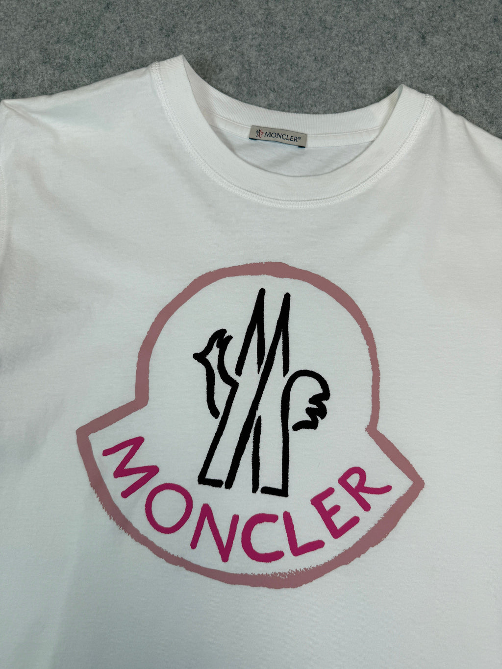 Moncler Pink Big Logo Tee White (USED)