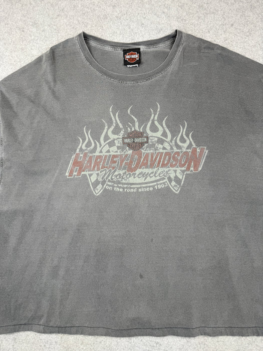 Vintage Harley Davidson Finish Flag Flame Tee Dark Grey | Vitnage Clothing Store Canada