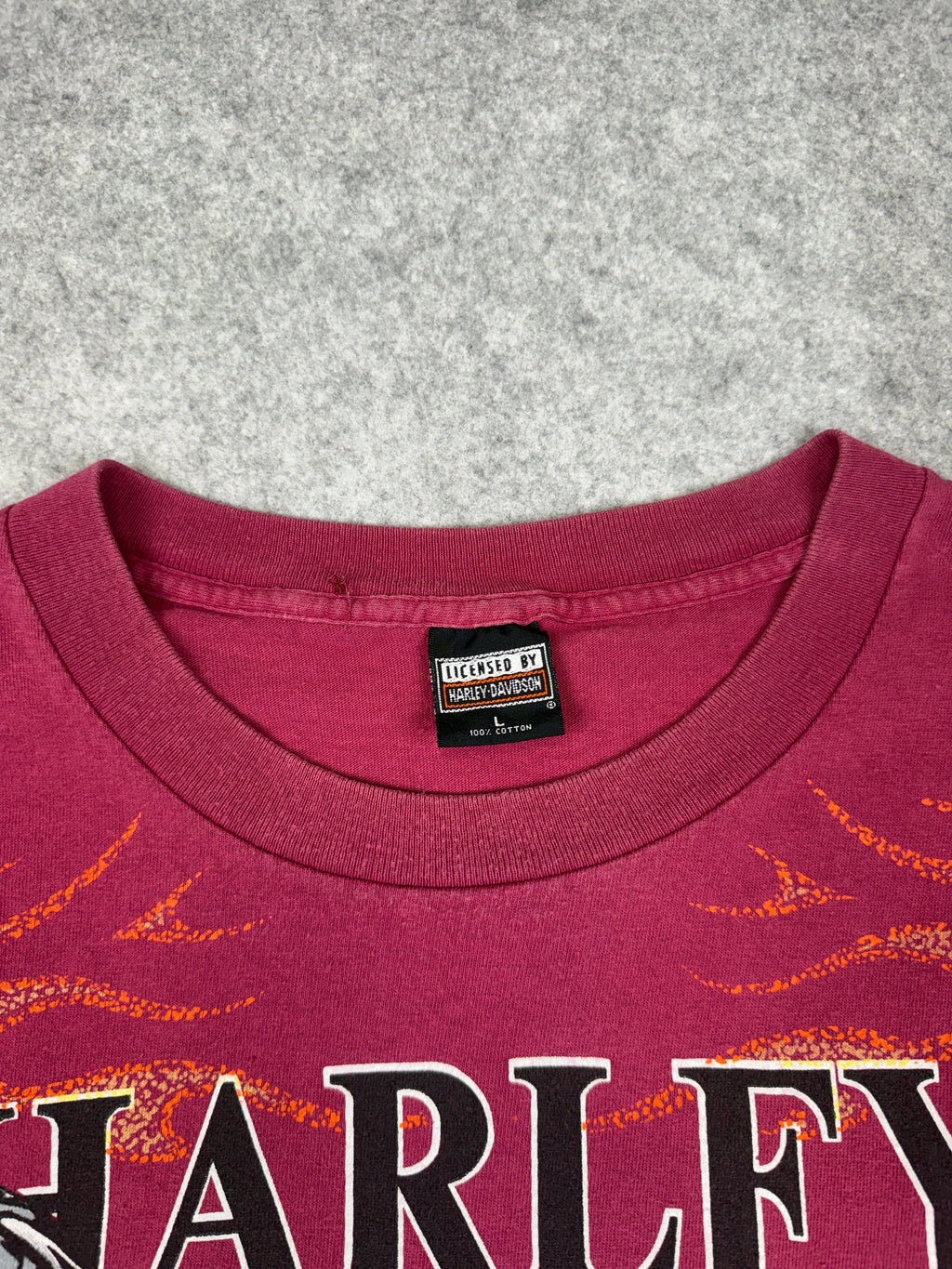 Vintage Harley Davidson Bike Flame Tee Magenta