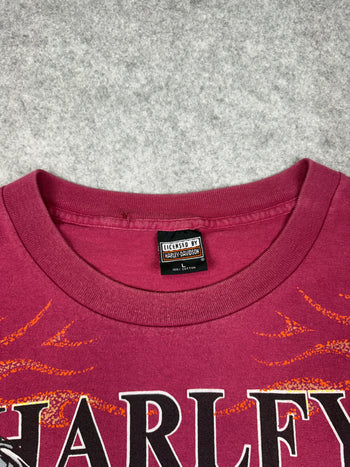Vintage Harley Davidson Bike Flame Tee Magenta