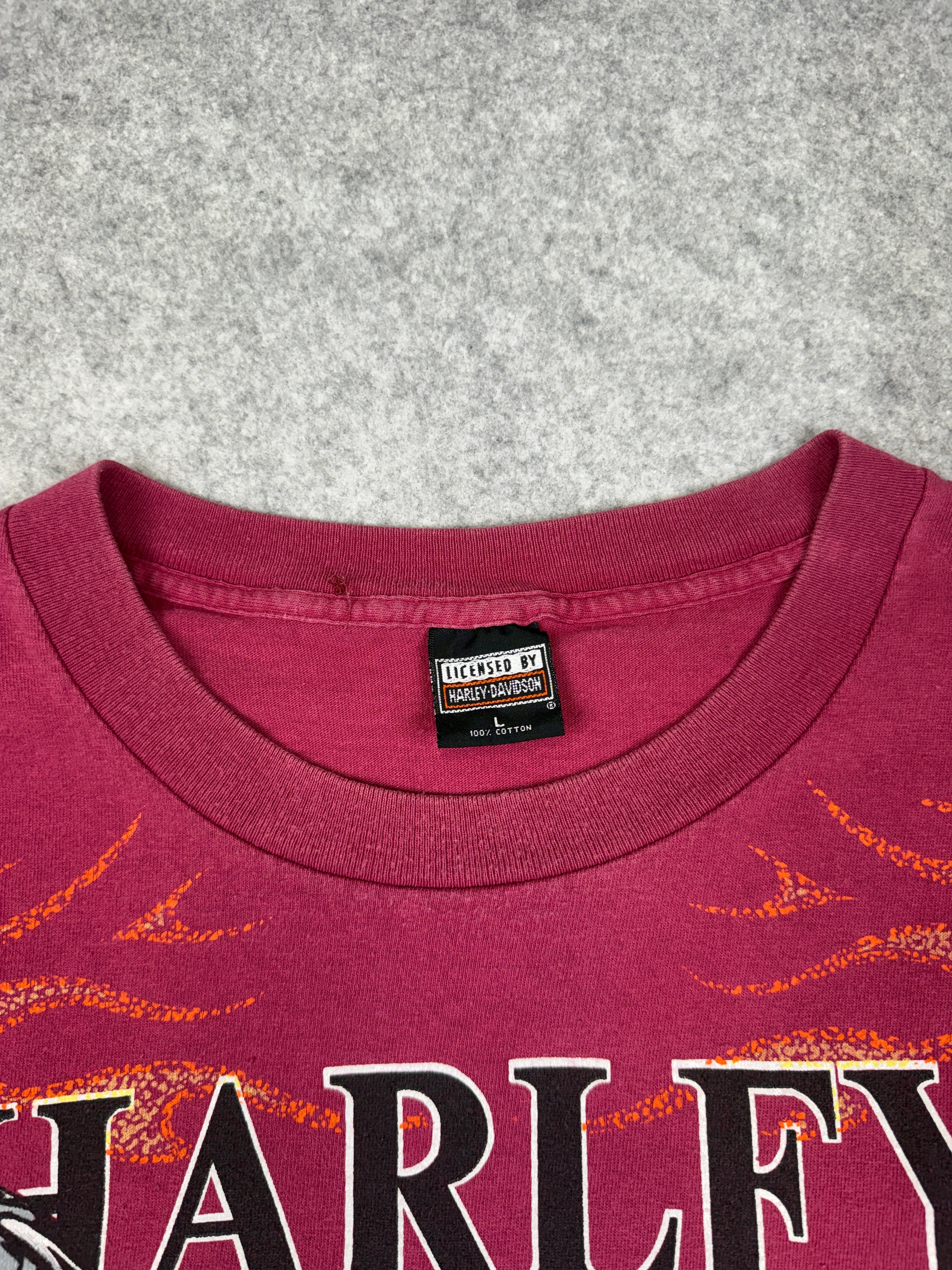 Vintage Harley Davidson Bike Flame Tee Magenta