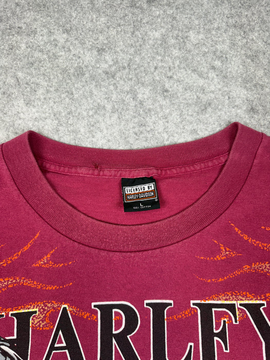 Vintage Harley Davidson Bike Flame Tee Magenta | Vitnage Clothing Store Canada