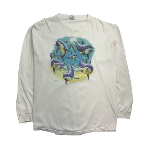 (XL) Vintage '98 Nature Dolphins L/S Tee White | Vintage Clothing Store Canada