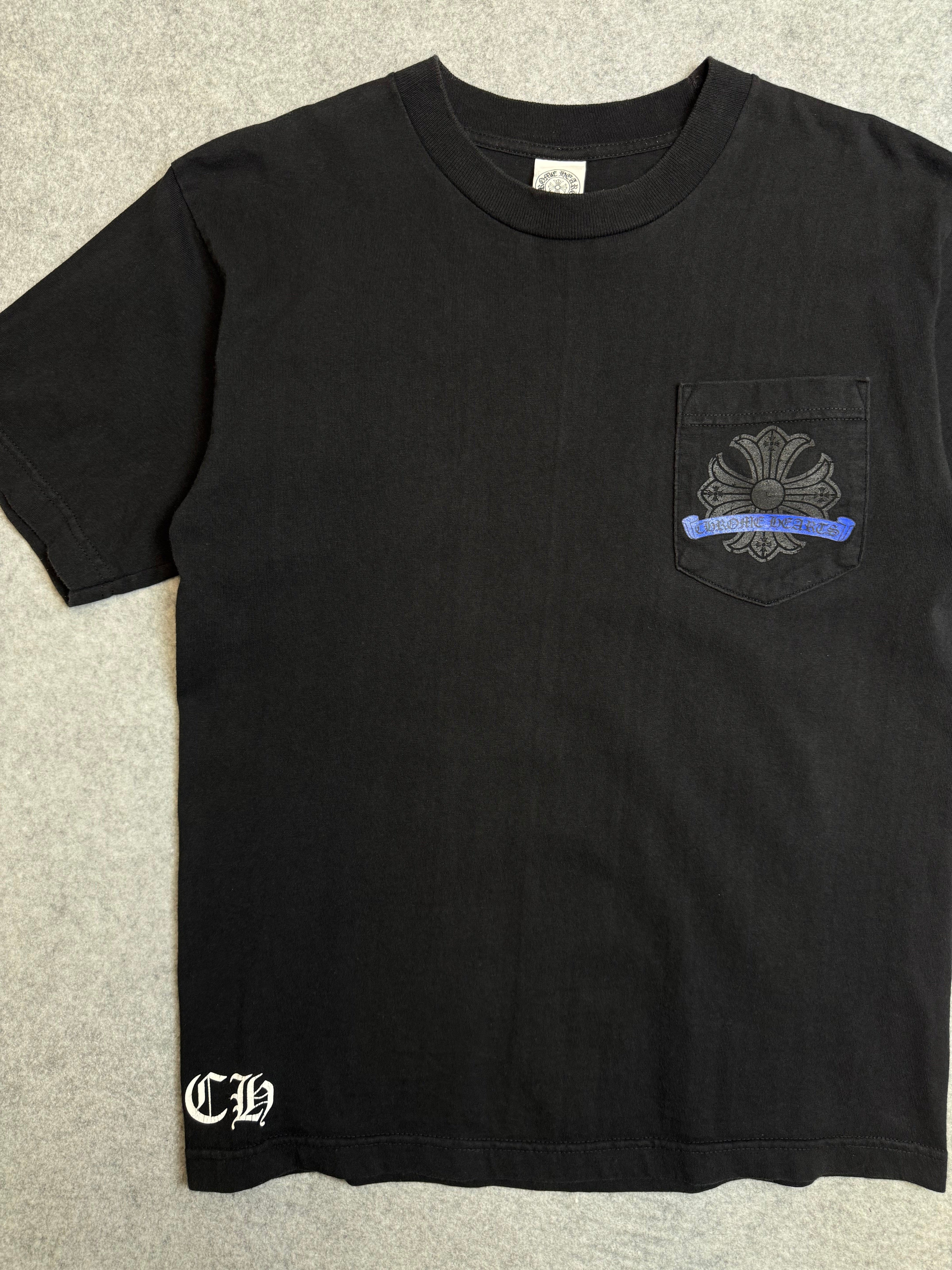 Vintage Chrome Hearts Cracked Horseshoe Pocket Tee Black/Blue