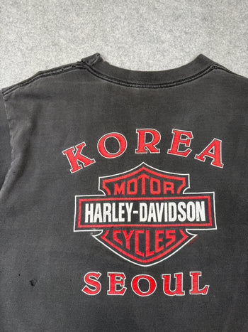 Vintage Harley Davidson Eagle Korea Seoul Tee Black
