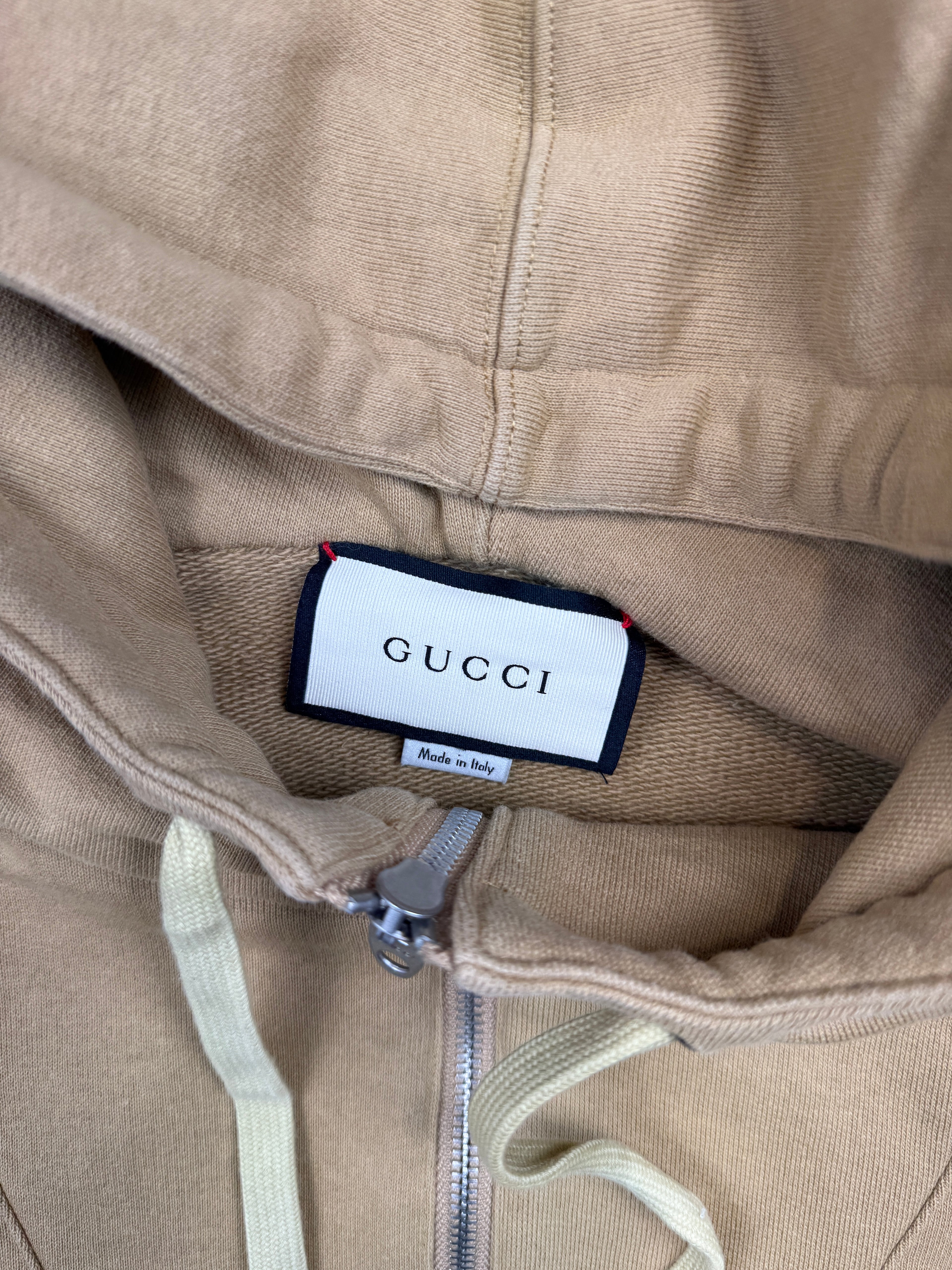 Gucci Sleeve Logo Half Zip Hoodie Beige