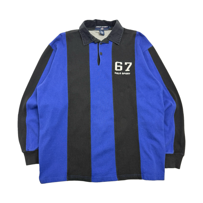Vintage Polo Ralph Lauren Sport Rugby L/S Striped Black/Blue | Vitnage Clothing Store Canada