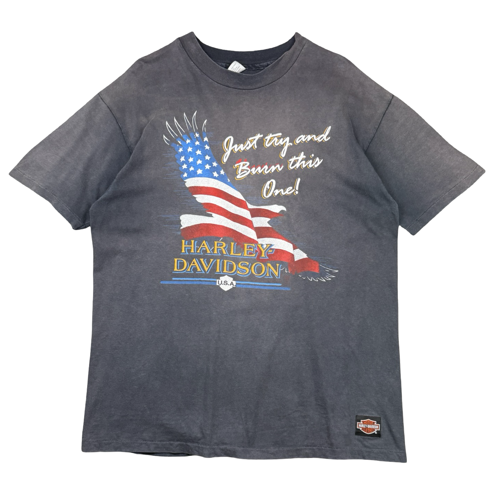 Vintage Harley Davidson Just Try And Burn This One Tee Faded Black