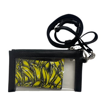 Prada Black Saffiano & Banana Print Lanyard Card Holder (USED)