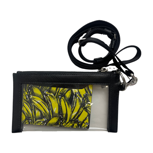 Prada Black Saffiano & Banana Print Lanyard Card Holder (USED) | Vintage Clothing Store Canada