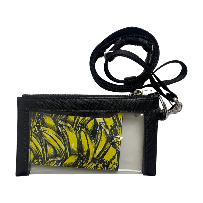 Prada Black Saffiano & Banana Print Lanyard Card Holder (USED) | Vitnage Clothing Store Canada