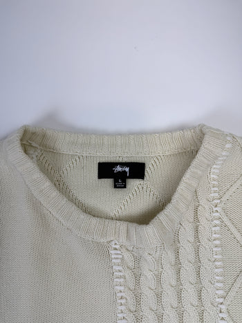 Stussy Patchwork Knit Sweater Cream (USED)