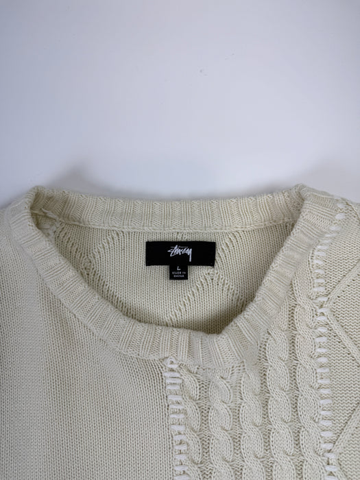 Stussy Patchwork Knit Sweater Cream (USED) | Vitnage Clothing Store Canada
