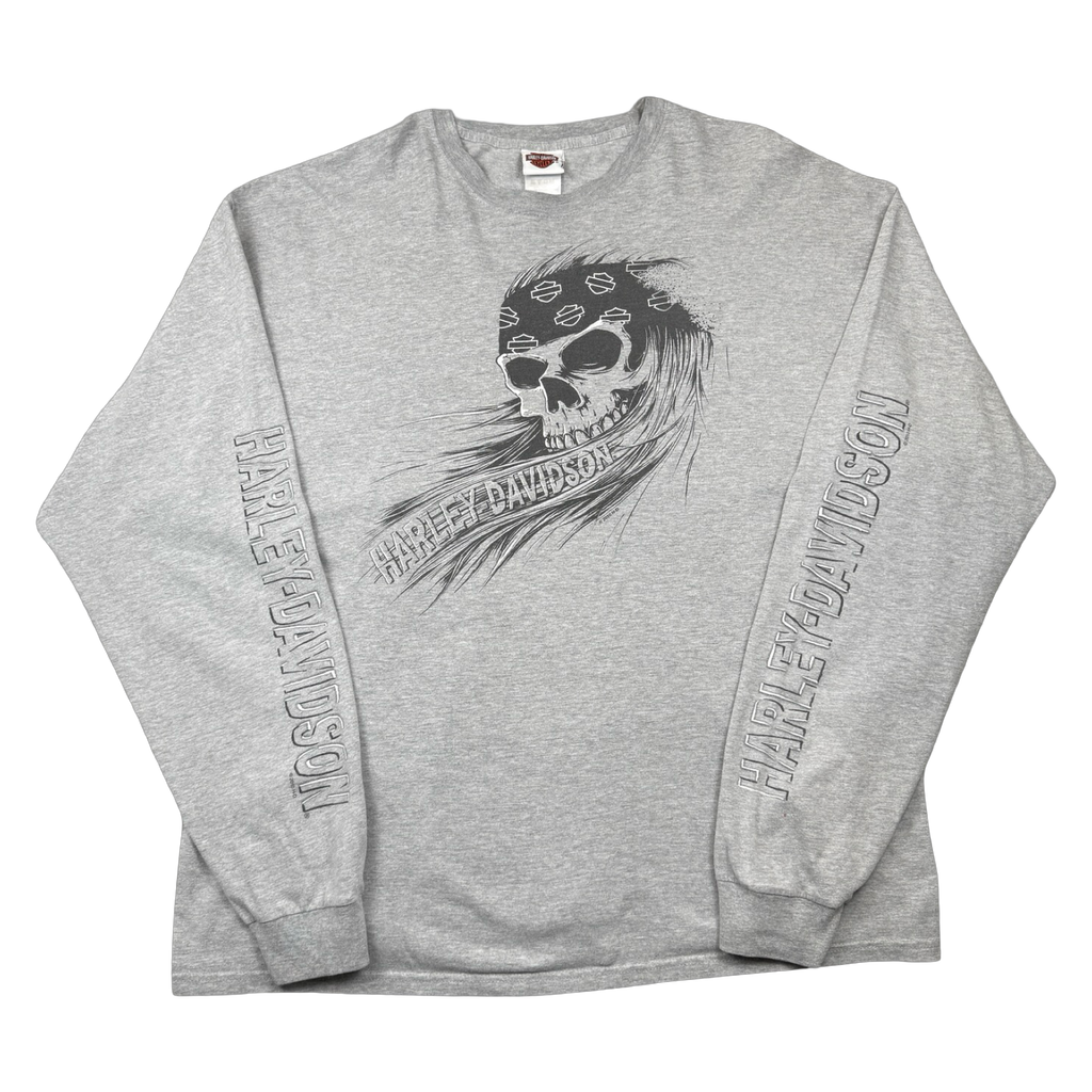 Vintage Harley Davidson Biker Skull L/S Tee Grey