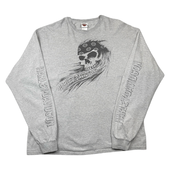 Vintage Harley Davidson Biker Skull L/S Tee Grey