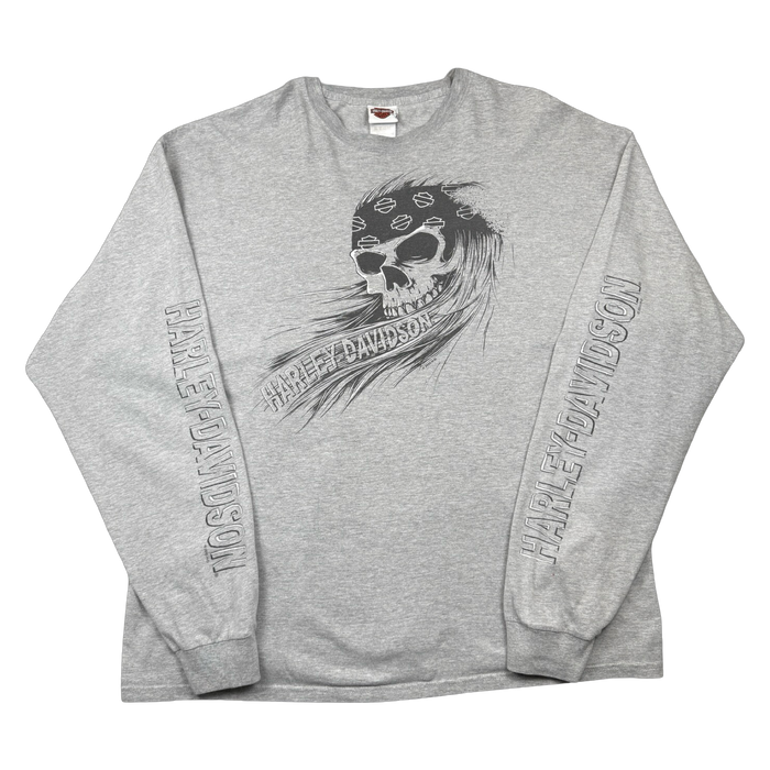 Vintage Harley Davidson Biker Skull L/S Tee Grey | Vitnage Clothing Store Canada