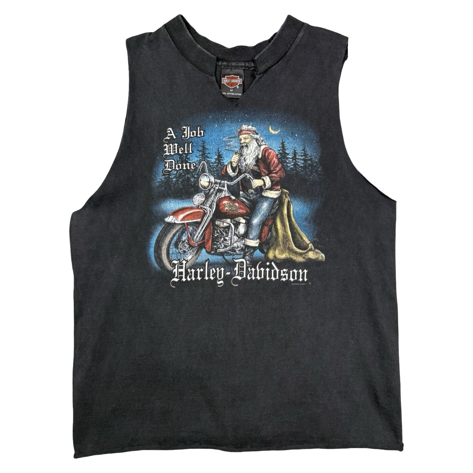 Vintage Harley Davidson Santa Sleeveless Tee Black