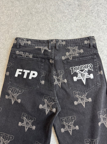 FTP x Thrasher All Over Denim Pants Black (USED)